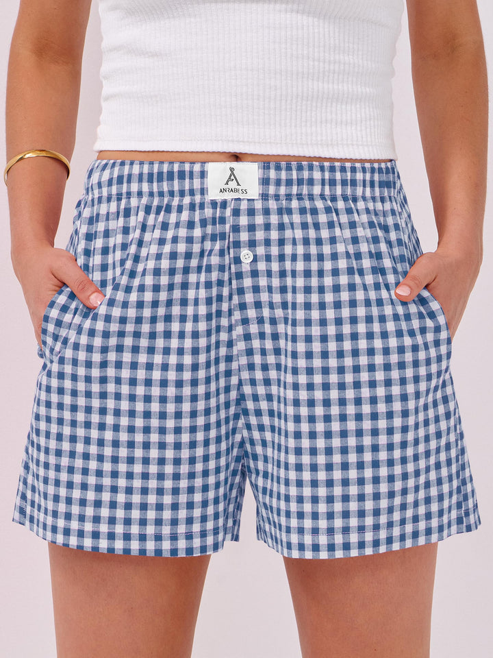 ANRABESS Boxer Shorts for Women Gingham Pajama 2025 Summer Casual Lounge Sleep Plaid Shorts Y2K Beach Bottoms