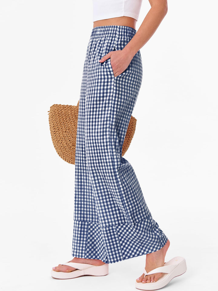 ANRABESS Womens Gingham Striped Boxer Pants Pajama Lounge PJ Bottoms Plaid Wide Leg Casual Cute Fall Trousers with Pockets