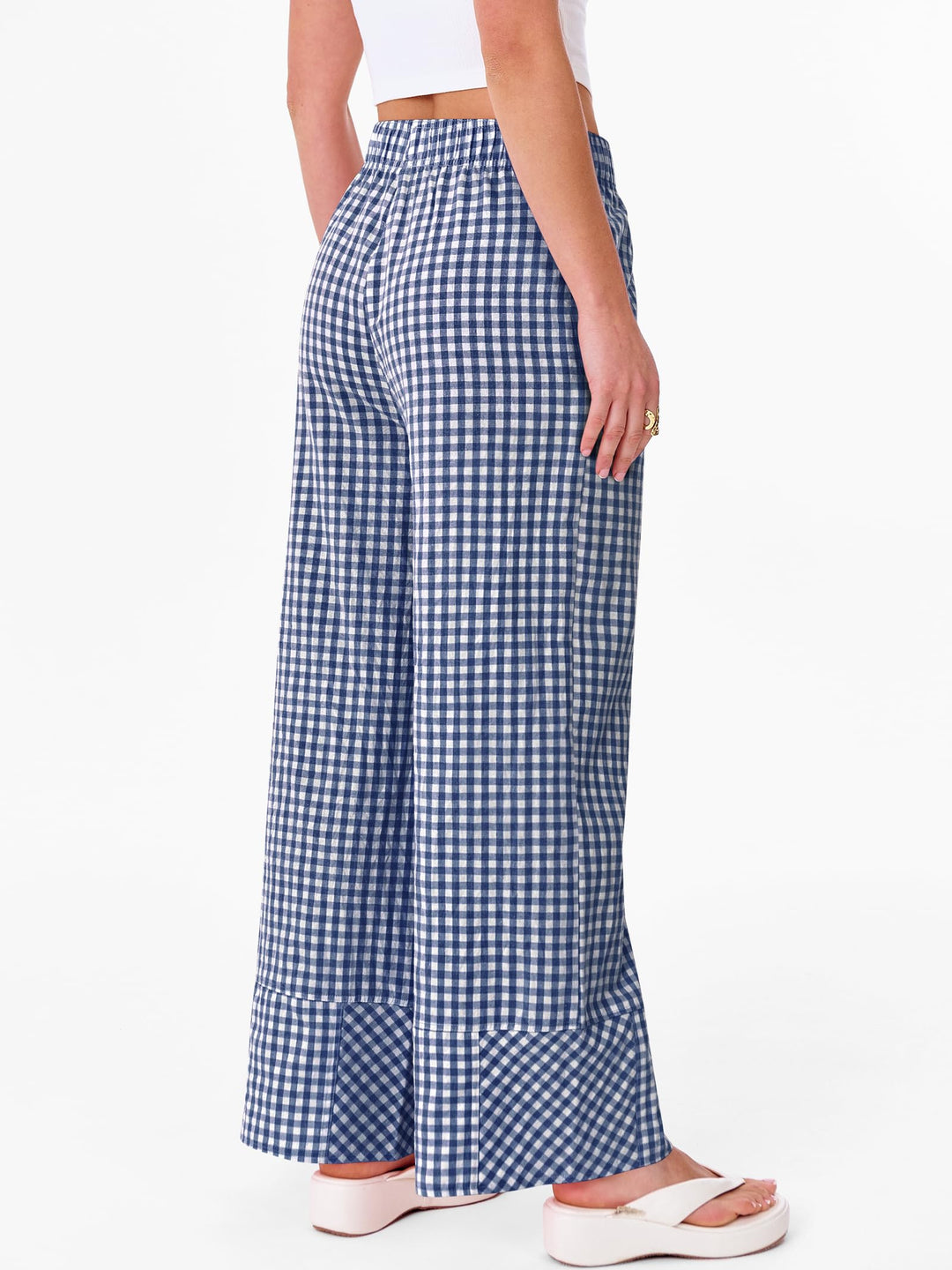 ANRABESS Womens Gingham Striped Boxer Pants Pajama Lounge PJ Bottoms Plaid Wide Leg Casual Cute Fall Trousers with Pockets