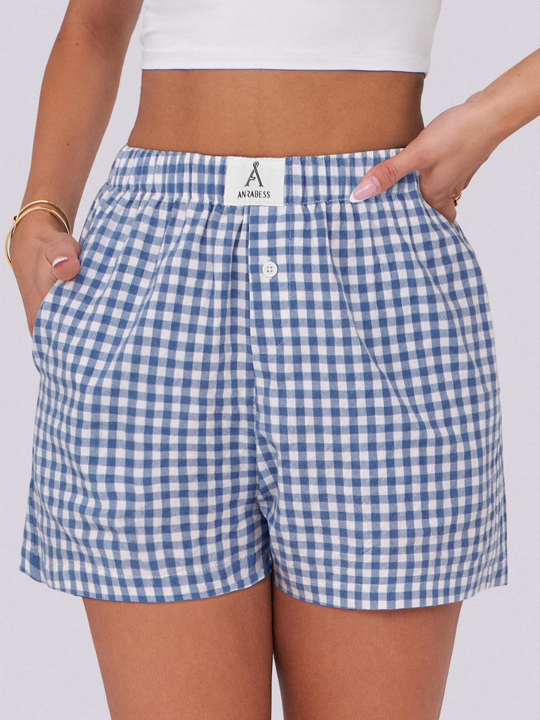 ANRABESS Boxer Shorts for Women Gingham Pajama 2025 Summer Casual Lounge Sleep Plaid Shorts Y2K Beach Bottoms