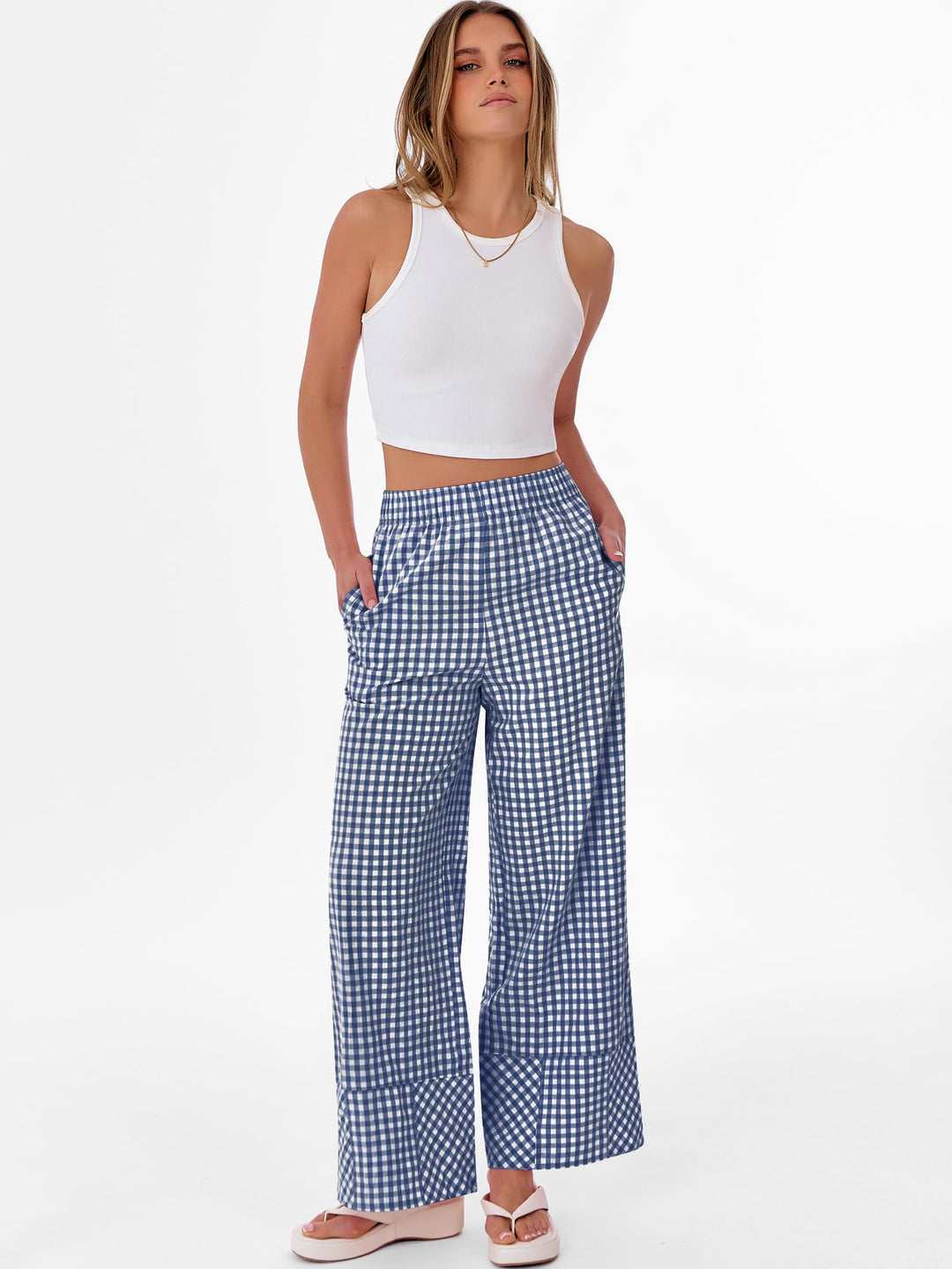 ANRABESS Womens Gingham Striped Boxer Pants Pajama Lounge PJ Bottoms Plaid Wide Leg Casual Cute Fall Trousers with Pockets