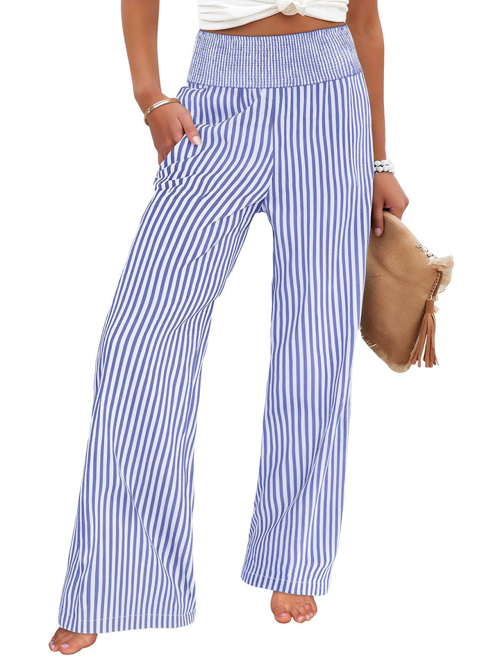 ANRABESS Womens Striped Gingham Palazzo Pants Wide Leg High Waisted Lounge Pajama Pants Cute Casual Trousers with Pockets