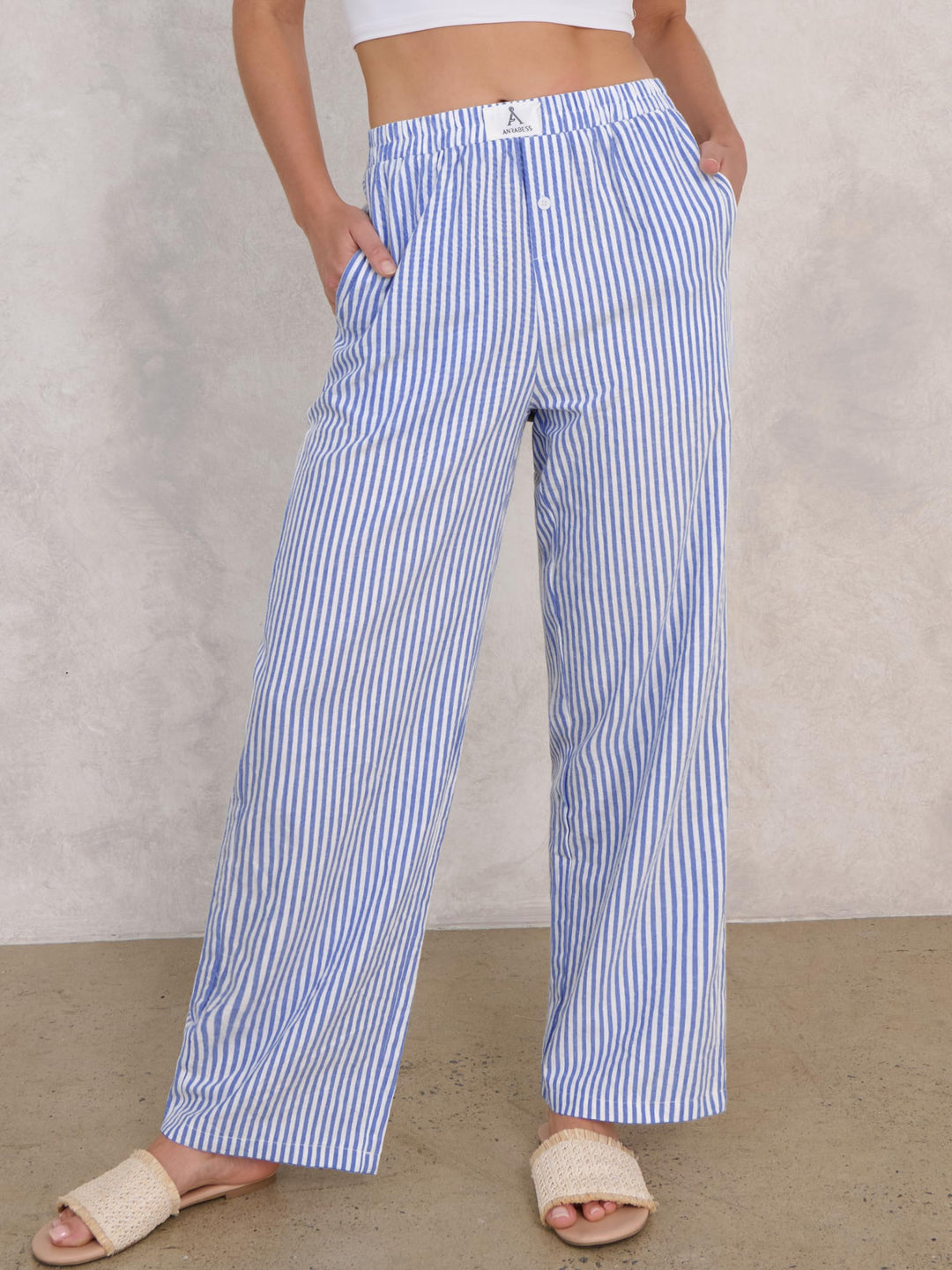 ANRABESS Womens Striped Gingham Pants 2025 Pajama Lounge Boxer Pants Cute Comfy PJ Bottoms with Pockets Y2K Plaid Outfits