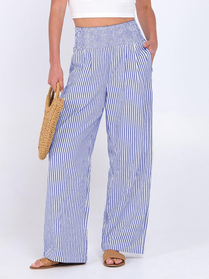 ANRABESS Womens Striped Gingham Palazzo Pants Wide Leg High Waisted Lounge Pajama Pants Cute Casual Trousers with Pockets