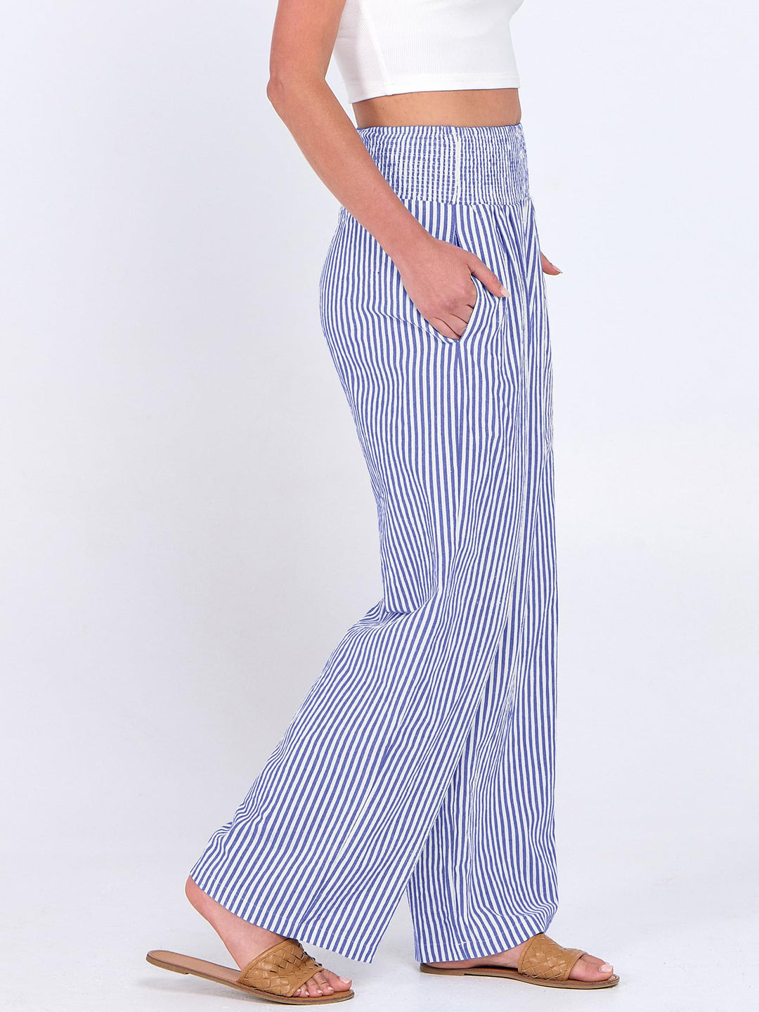 ANRABESS Womens Striped Gingham Palazzo Pants Wide Leg High Waisted Lounge Pajama Pants Cute Casual Trousers with Pockets