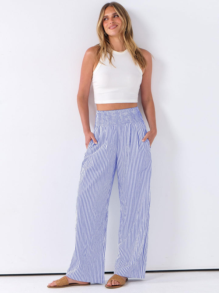 ANRABESS Womens Striped Gingham Palazzo Pants Wide Leg High Waisted Lounge Pajama Pants Cute Casual Trousers with Pockets