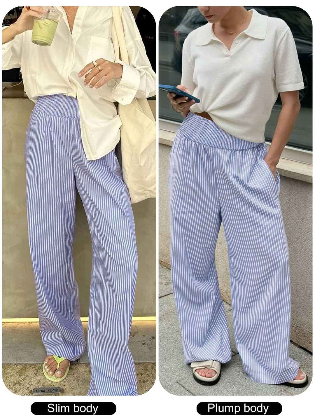 ANRABESS Womens Striped Gingham Palazzo Pants Wide Leg High Waisted Lounge Pajama Pants Cute Casual Trousers with Pockets