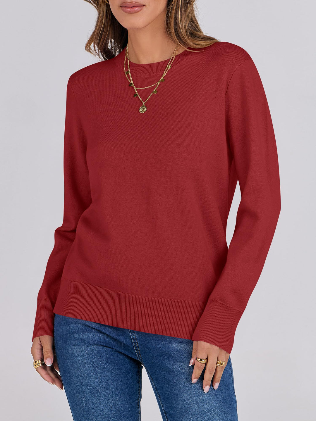 ANRABESS Sweaters for Women Long Sleeve Lightweight Crewneck Soft Basic Knit Loose Fit Pullover Top 2025 Fall Trendy Outfits