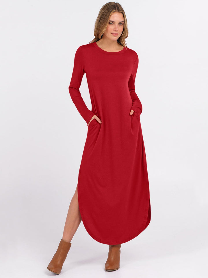 ANRABESS Women's Long Sleeve Maxi Dresses 2025 Fall Outfits Casual Loose Split Travel Vacation T Shirt Dress with Pockets