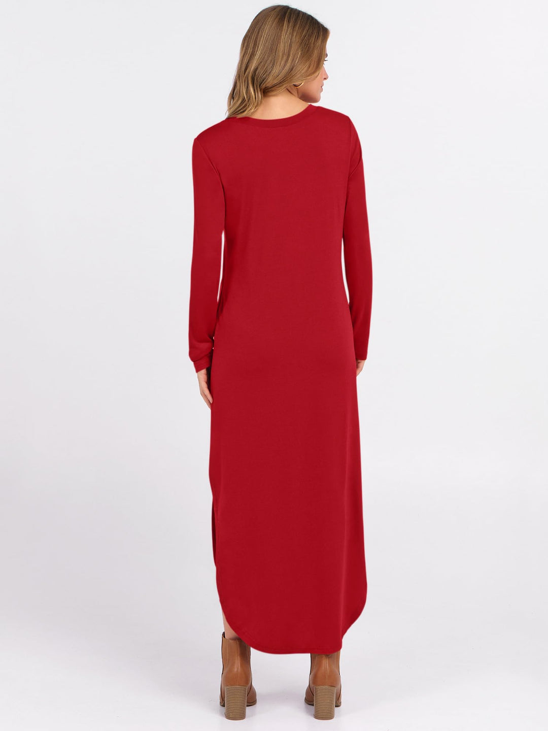 ANRABESS Women's Long Sleeve Maxi Dresses 2025 Fall Outfits Casual Loose Split Travel Vacation T Shirt Dress with Pockets