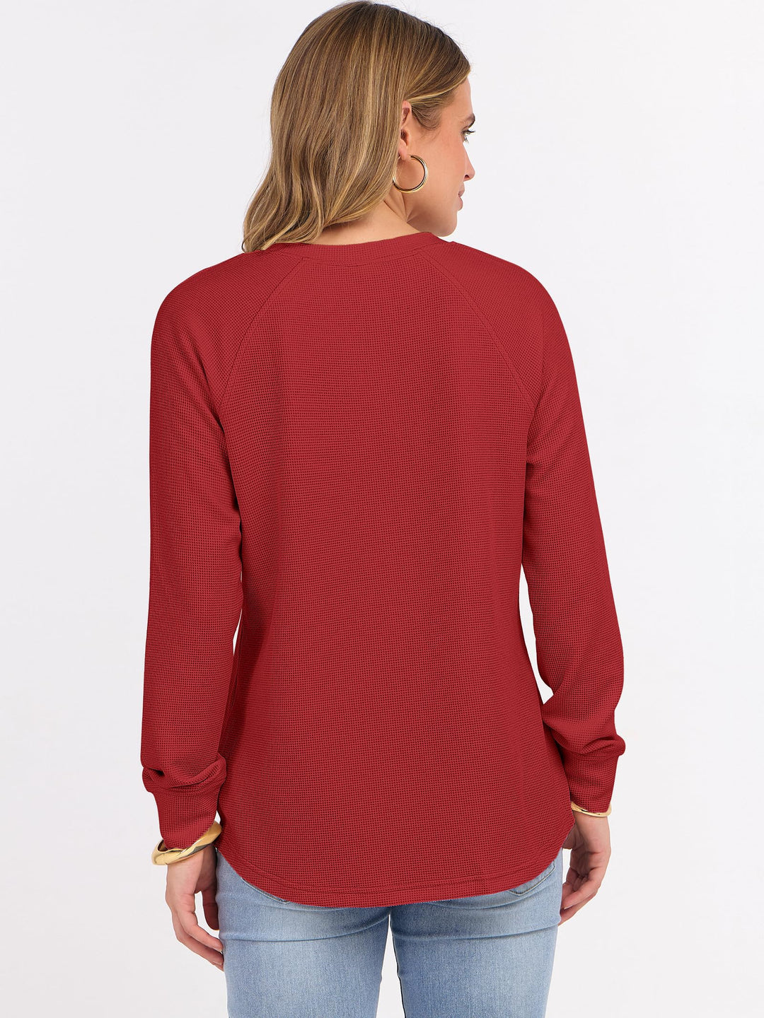 ANRABESS Women's Long Sleeve Waffle Knit Shirts Dressy Casual Loose Button Up V Neck Henley Tops 2025 Fall Basic Tee Blouse