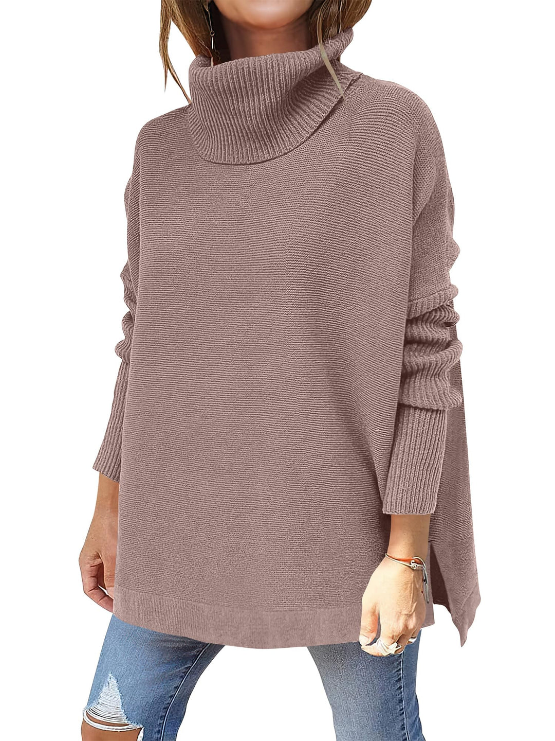 ANRABESS Batwing Sleeve Turtleneck Loose Tunic Pullover