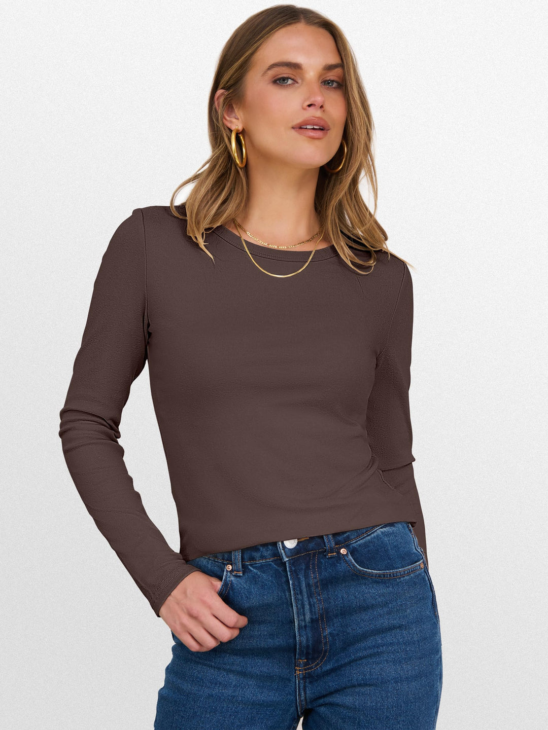 ANRABESS Womens Long Sleeve Thermal Shirts Slim Fit Basic Tee Tops Warm Fleece Undershirts 2025 Fall Winter Layer Outfits