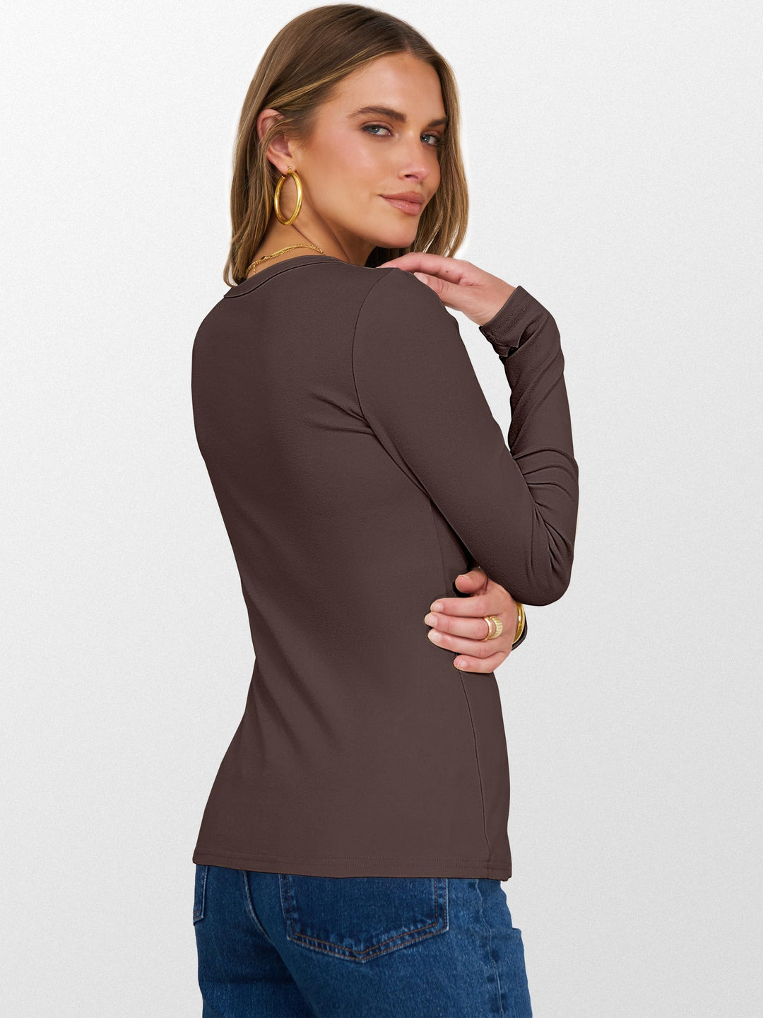 ANRABESS Womens Long Sleeve Thermal Shirts Slim Fit Basic Tee Tops Warm Fleece Undershirts 2025 Fall Winter Layer Outfits