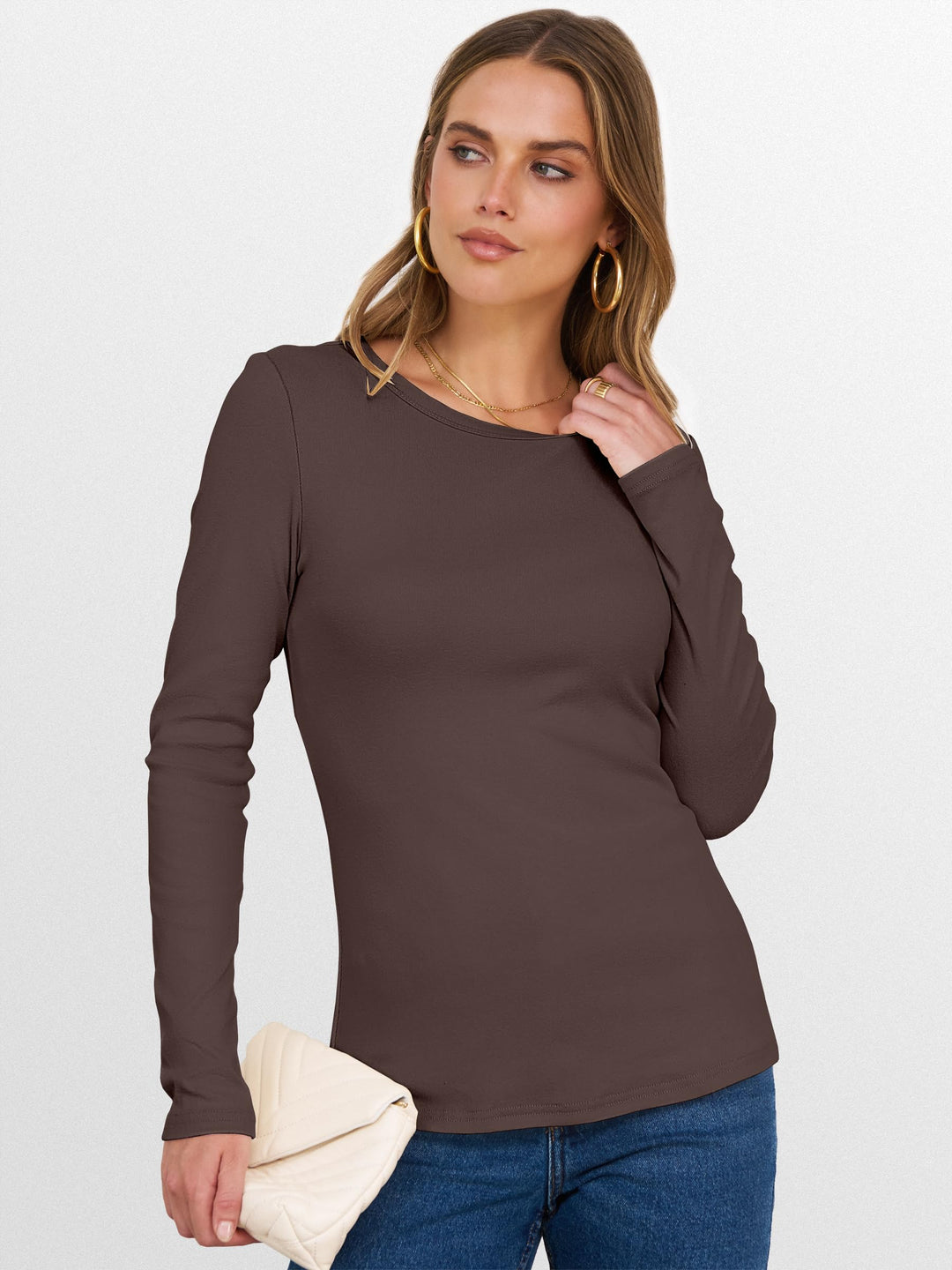 ANRABESS Womens Long Sleeve Thermal Shirts Slim Fit Basic Tee Tops Warm Fleece Undershirts 2025 Fall Winter Layer Outfits