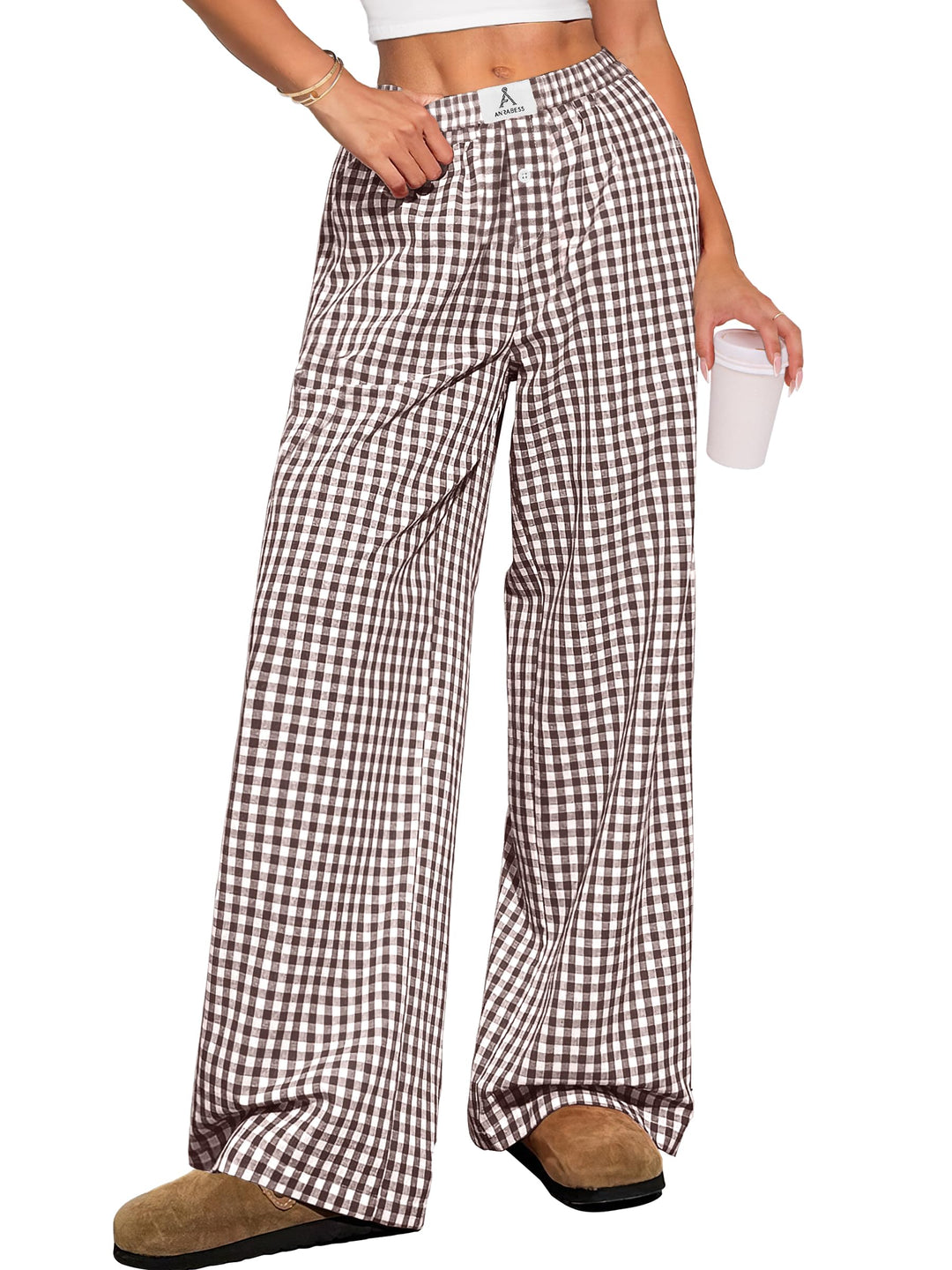 ANRABESS Womens Striped Gingham Pants 2025 Pajama Lounge Boxer Pants Cute Comfy PJ Bottoms with Pockets Y2K Plaid Outfits