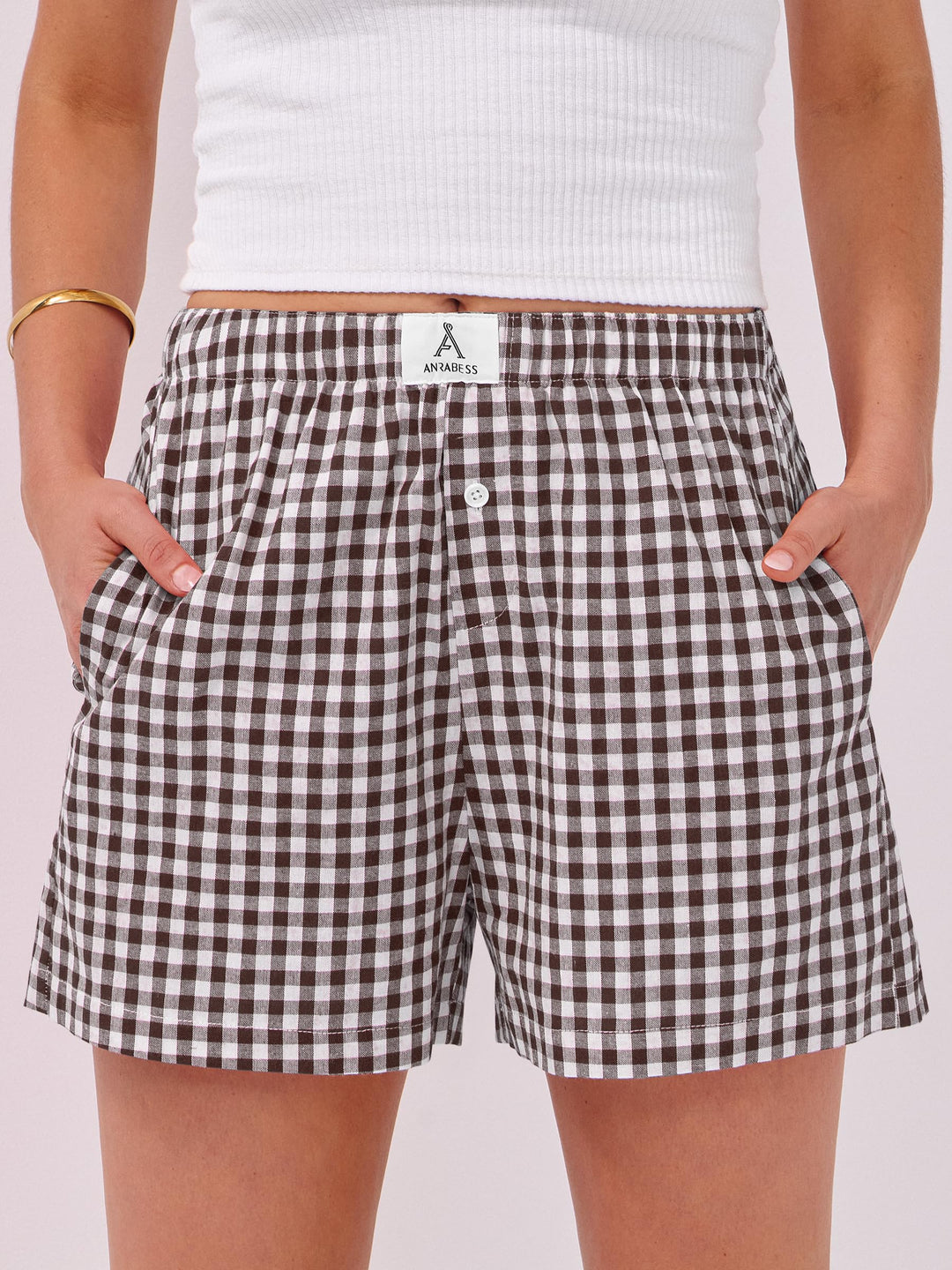 ANRABESS Boxer Shorts for Women Gingham Pajama 2025 Summer Casual Lounge Sleep Plaid Shorts Y2K Beach Bottoms