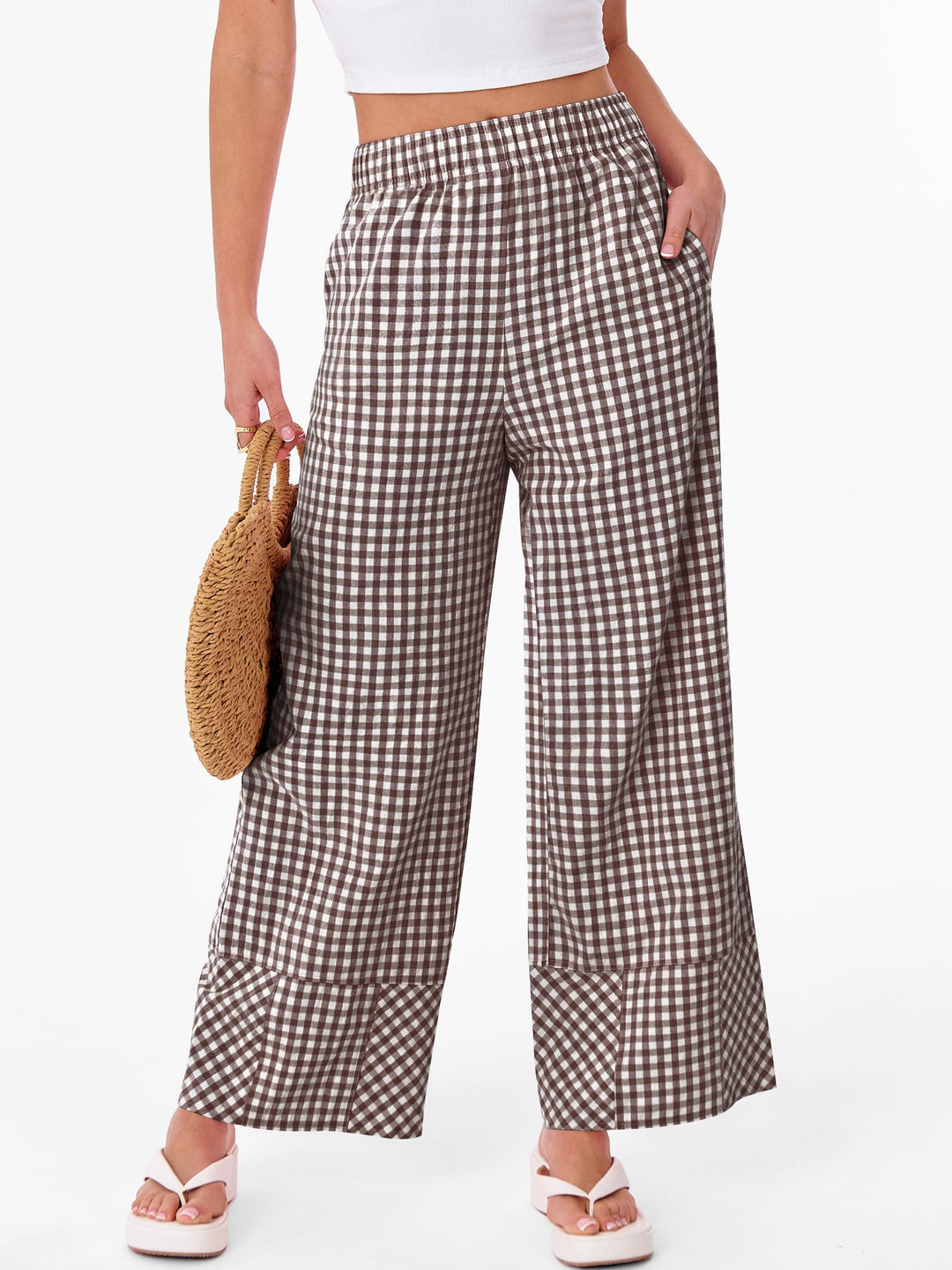 ANRABESS Womens Gingham Striped Boxer Pants Pajama Lounge PJ Bottoms Plaid Wide Leg Casual Cute Fall Trousers with Pockets