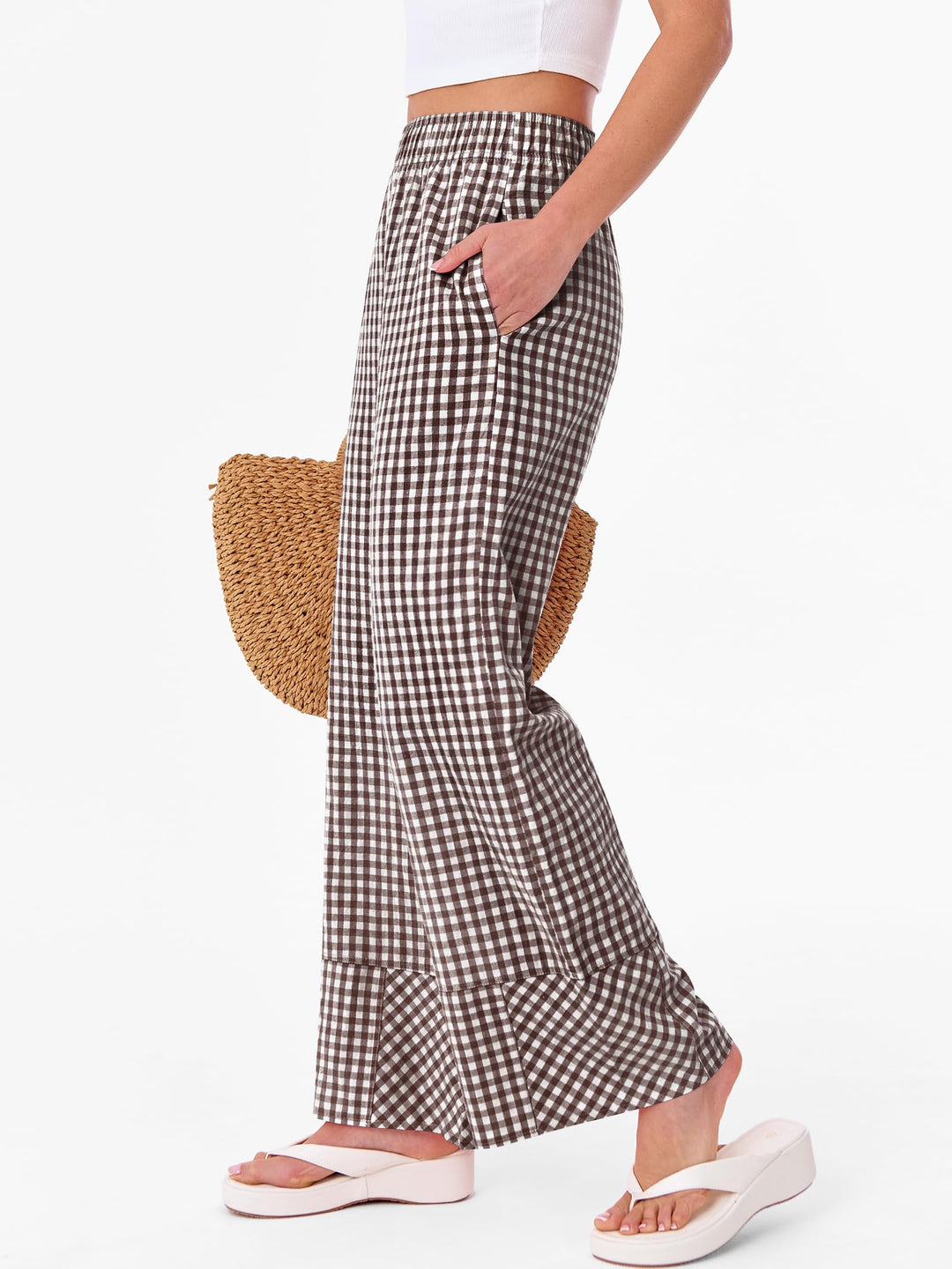 ANRABESS Womens Gingham Striped Boxer Pants Pajama Lounge PJ Bottoms Plaid Wide Leg Casual Cute Fall Trousers with Pockets