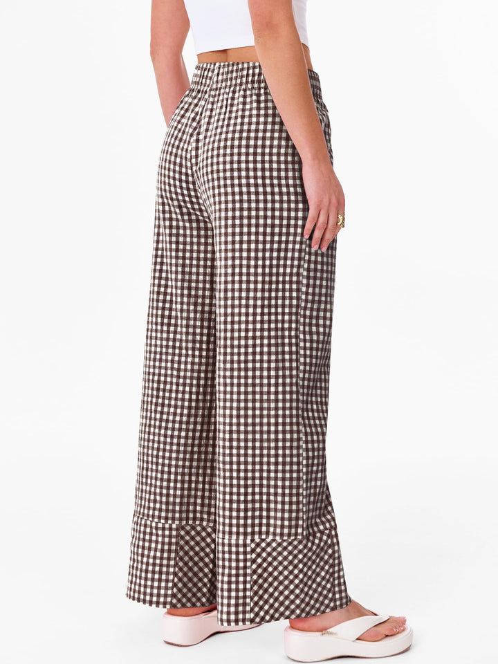 ANRABESS Womens Gingham Striped Boxer Pants Pajama Lounge PJ Bottoms Plaid Wide Leg Casual Cute Fall Trousers with Pockets