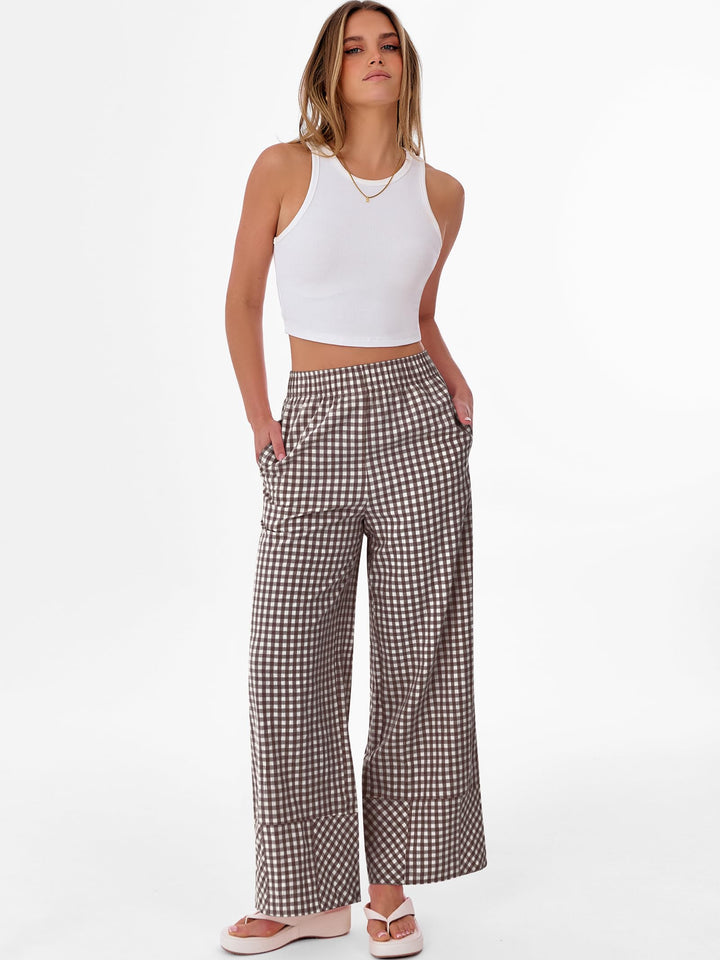 ANRABESS Womens Gingham Striped Boxer Pants Pajama Lounge PJ Bottoms Plaid Wide Leg Casual Cute Fall Trousers with Pockets