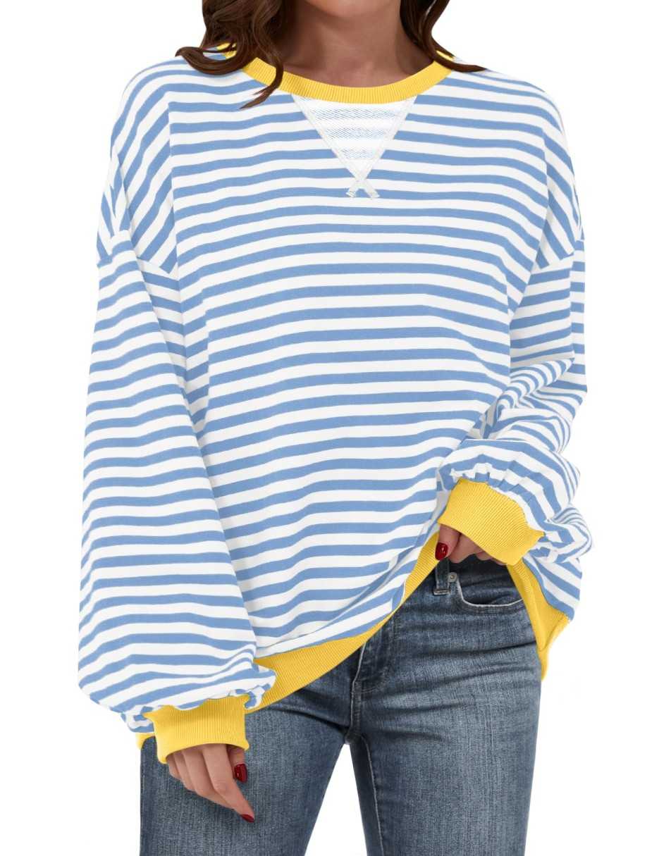 ANRABESS Women Striped Oversized Sweatshirt Long Sleeve Crewneck Shirts 2024 Fall Fashion Pullover Sweater Trendy Clothes