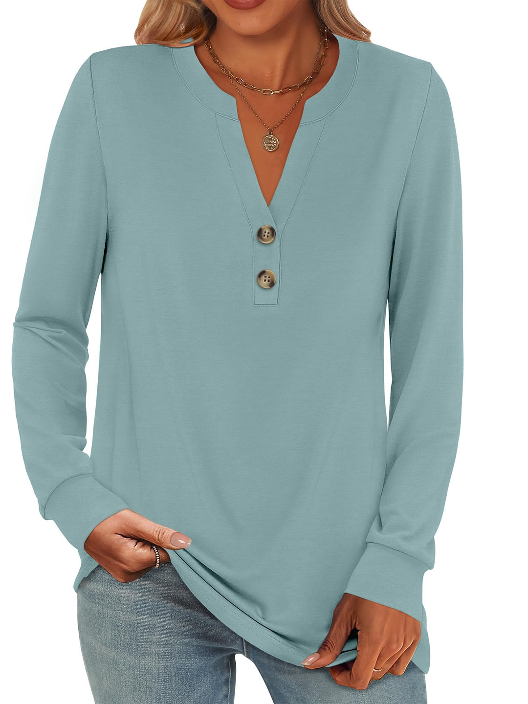 ANRABESS Women's Long Sleeve Shirts 2025 Fall Henley Business Casual Tops Cute T-Shirts Work Blouses Outfits Vacation Clothes