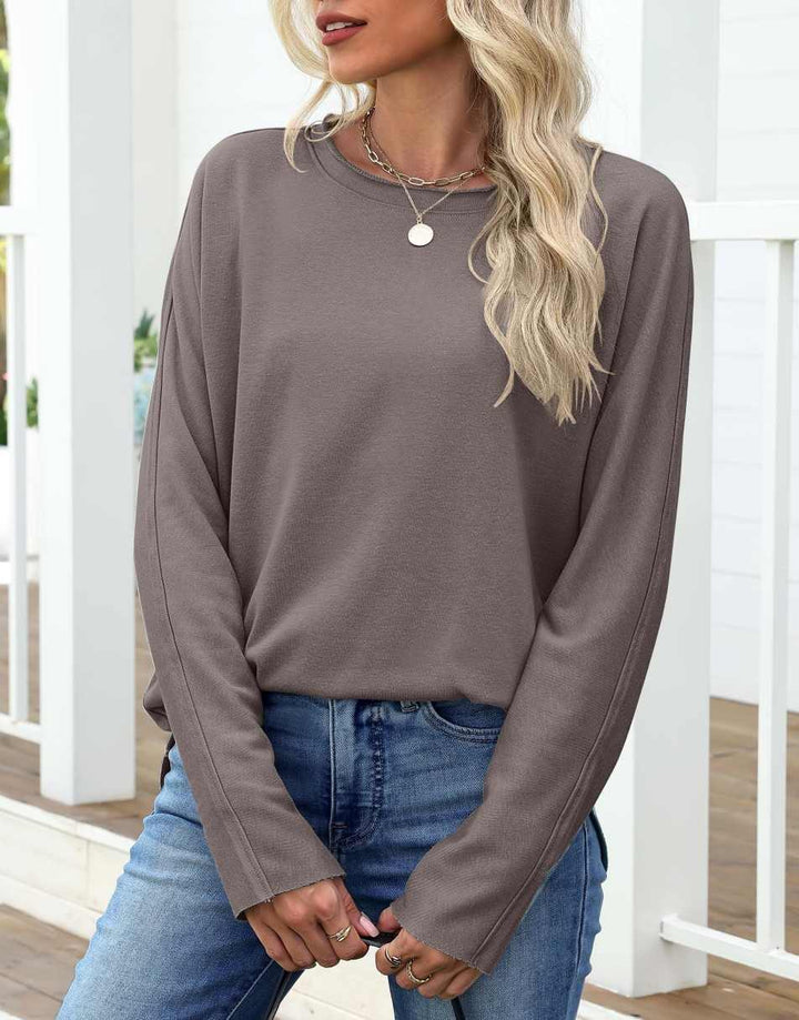 ANRABESS 2025 Fall Fashion Sweatshirt for Women Raw Edges Long Sleeve Shirts Crewneck Loose Fit Curve Hem Pullover Tops