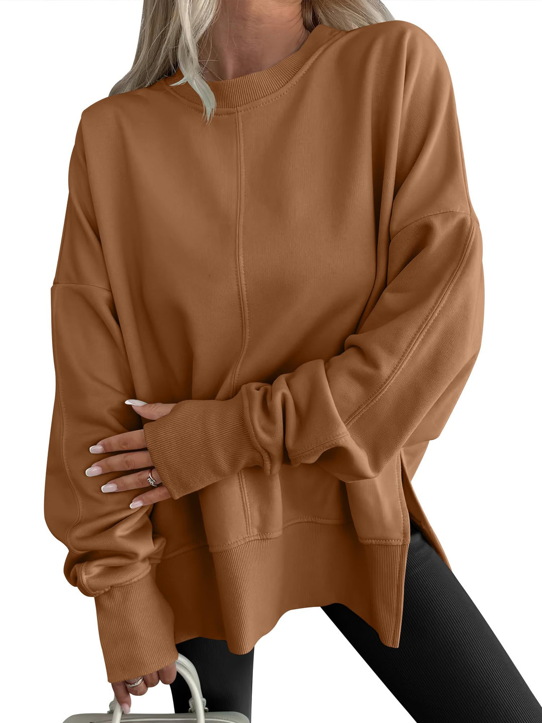 ANRABESS Women Oversized Sweatshirts Thumbhole Long Sleeve Hoodies Shirts 2025 Fall Side Slit Pullover Top Teen Y2k Outfits