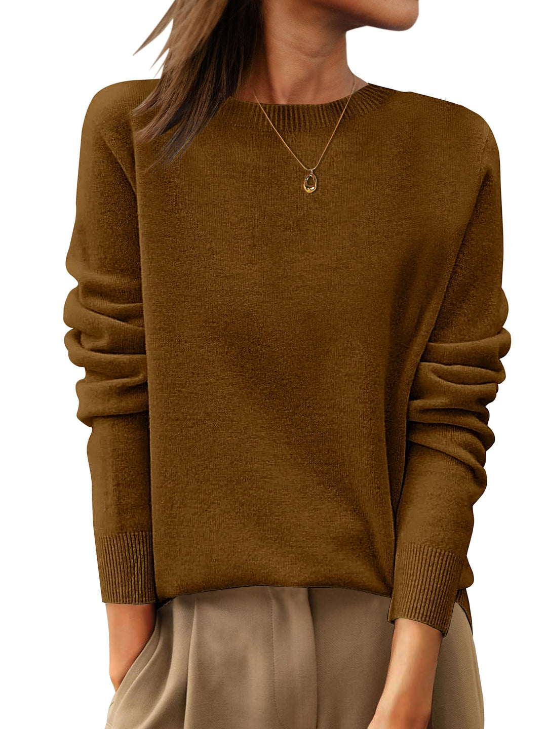 ANRABESS Womens 100% Wool Sweaters Crewneck Long Sleeve Work Business Casual Basic Sweater Tops 2025 Fall Outfits