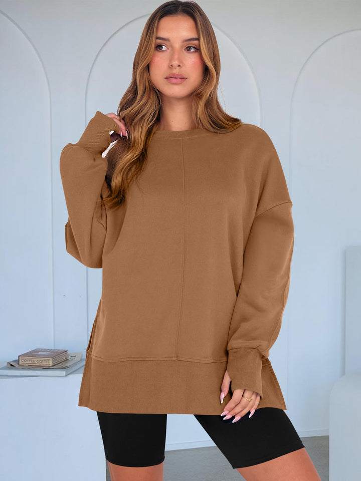 ANRABESS Women Oversized Sweatshirts Thumbhole Long Sleeve Hoodies Shirts 2025 Fall Side Slit Pullover Top Teen Y2k Outfits
