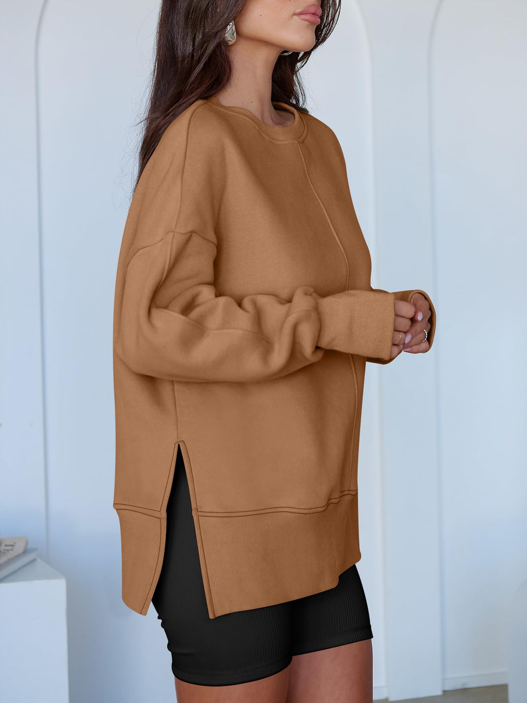 ANRABESS Women Oversized Sweatshirts Thumbhole Long Sleeve Hoodies Shirts 2025 Fall Side Slit Pullover Top Teen Y2k Outfits