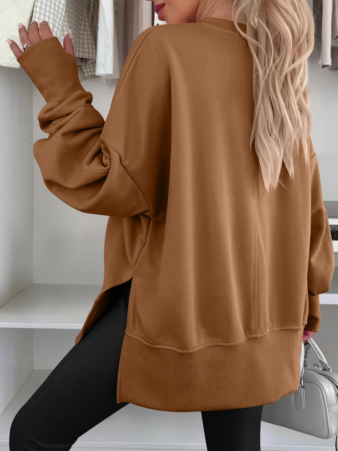 ANRABESS Women Oversized Sweatshirts Thumbhole Long Sleeve Hoodies Shirts 2025 Fall Side Slit Pullover Top Teen Y2k Outfits