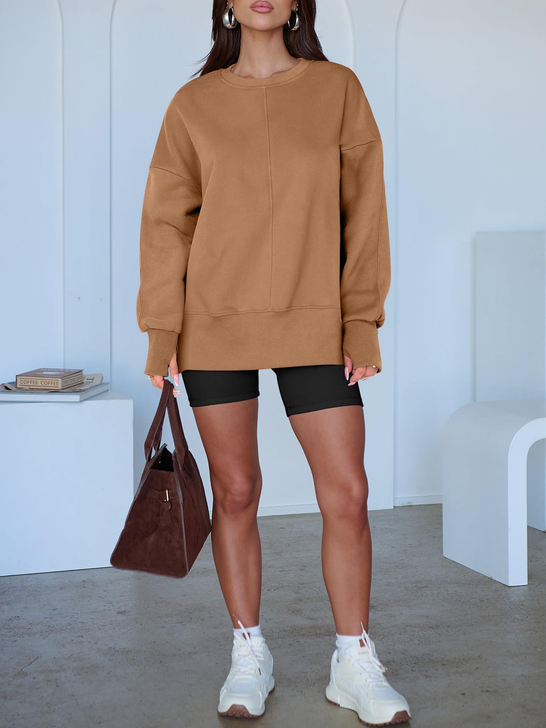 ANRABESS Women Oversized Sweatshirts Thumbhole Long Sleeve Hoodies Shirts 2025 Fall Side Slit Pullover Top Teen Y2k Outfits