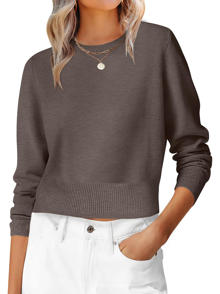 ANRABESS Women’s Long Sleeve Sweaters Cropped Crew Neck Business Casual Light Weight Sweater Tops Fall Fashion Clothes 2025