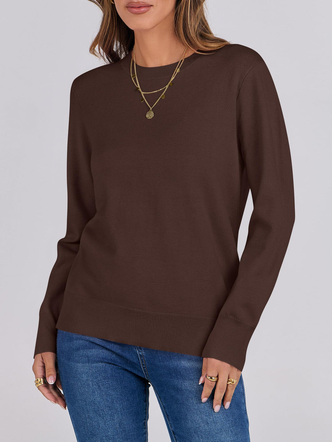 ANRABESS Sweaters for Women Long Sleeve Lightweight Crewneck Soft Basic Knit Loose Fit Pullover Top 2025 Fall Trendy Outfits