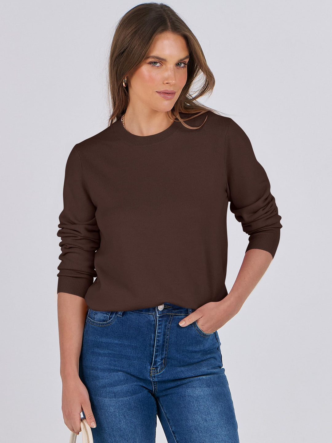 ANRABESS Sweaters for Women Long Sleeve Lightweight Crewneck Soft Basic Knit Loose Fit Pullover Top 2025 Fall Trendy Outfits