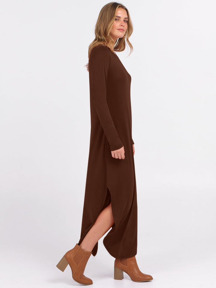 ANRABESS Women's Long Sleeve Maxi Dresses 2025 Fall Outfits Casual Loose Split Travel Vacation T Shirt Dress with Pockets