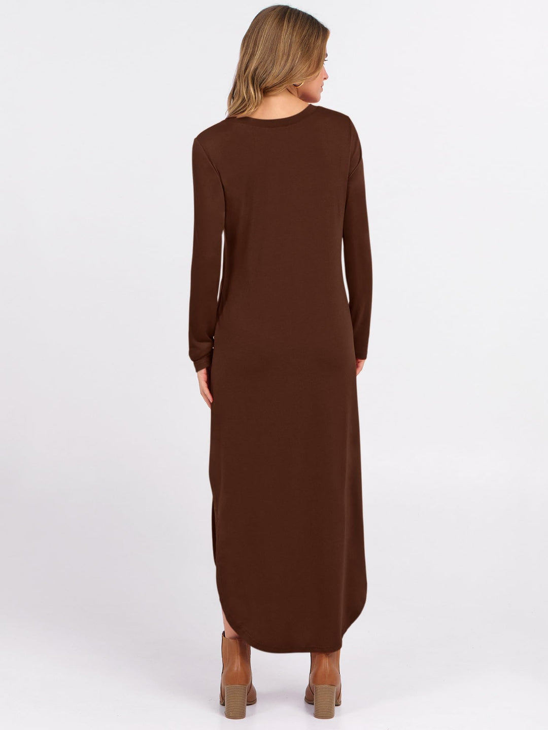 ANRABESS Women's Long Sleeve Maxi Dresses 2025 Fall Outfits Casual Loose Split Travel Vacation T Shirt Dress with Pockets