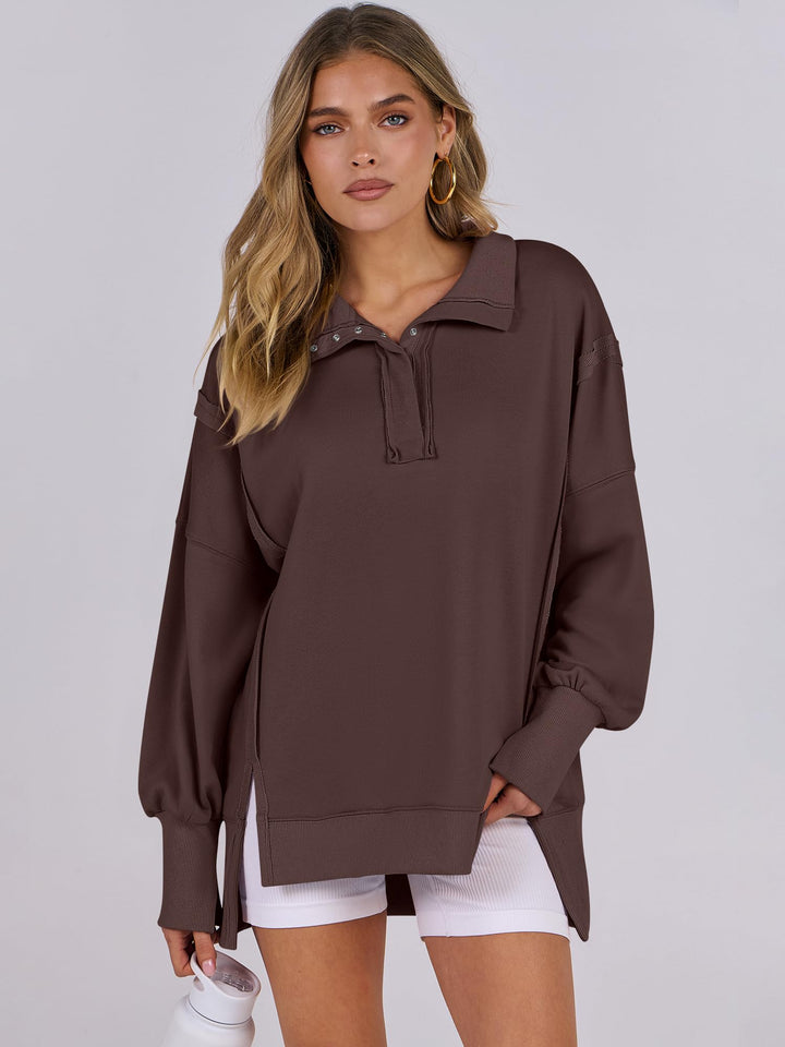 ANRABESS Women's Sweatshirts Oversized Casual Loose Button Up Henley Pullover Top High Low Split 2025 Fall Fashion Outfits