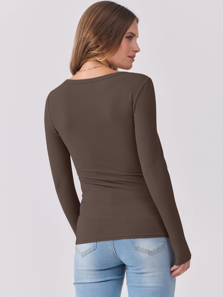 ANRABESS Womens Long Sleeve Shirts Scoop Neck Ribbed Knit Slim Fitted Tops Casual Basic Tee 2025 Fall Fashion Outfits Clothes