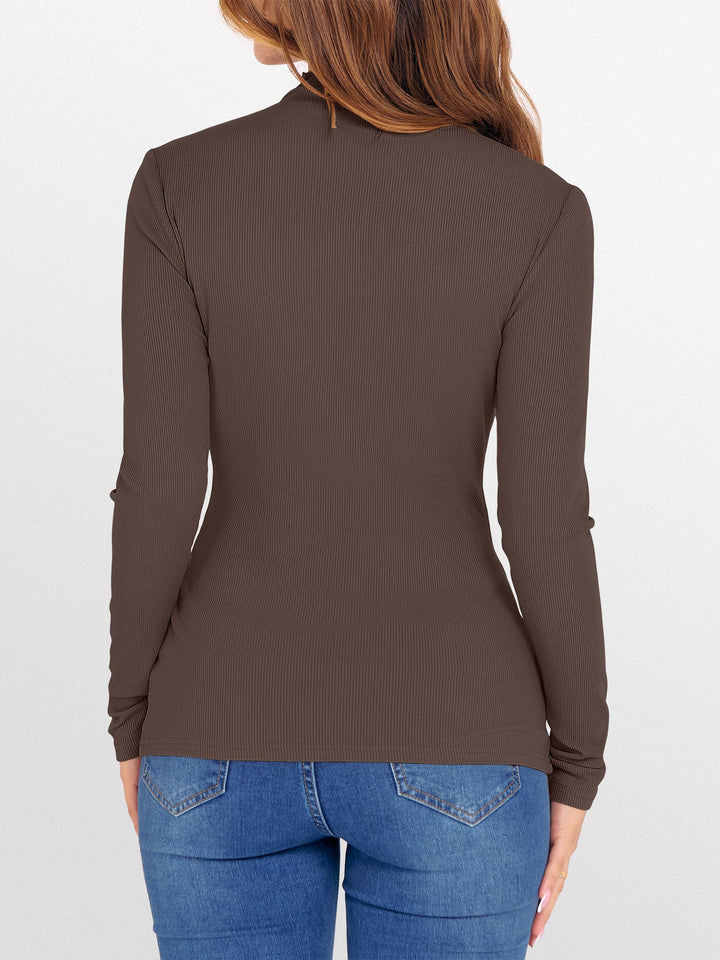 ANRABESS Women's Lettuce Trim Mock Neck Long Sleeve Tops 2025 Casual Dressy Ribbed Knit Slim Fit Tee Shirt Fall Layer Outfits