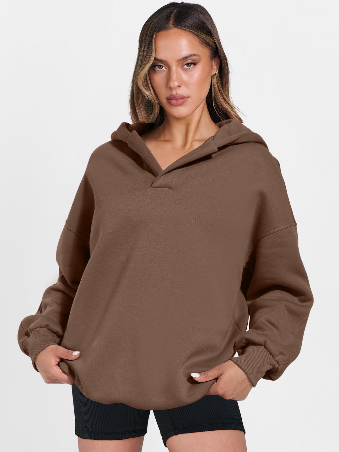 ANRABESS Womens Oversized Hoodies V Neck Sweatshirts Fleece Long Sleeve Pullover Y2K Clothes 2025 Fall Trendy Outfits