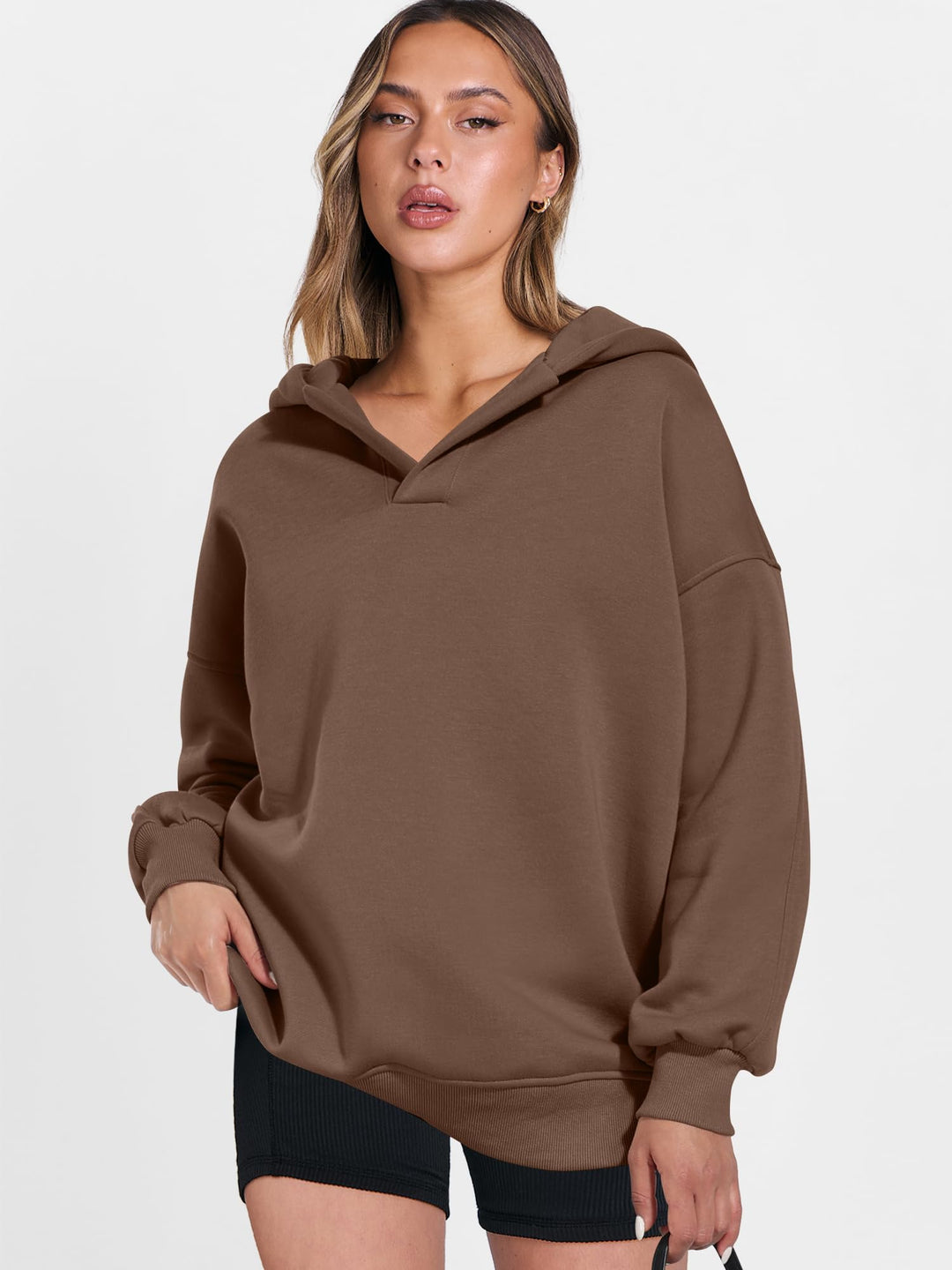 ANRABESS Womens Oversized Hoodies V Neck Sweatshirts Fleece Long Sleeve Pullover Y2K Clothes 2025 Fall Trendy Outfits