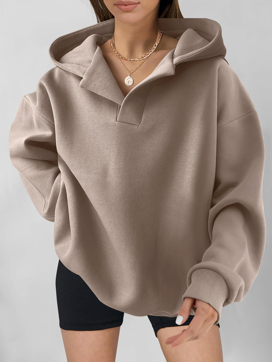 ANRABESS Womens Oversized Hoodies V Neck Sweatshirts Fleece Long Sleeve Pullover Y2K Clothes 2025 Fall Trendy Outfits