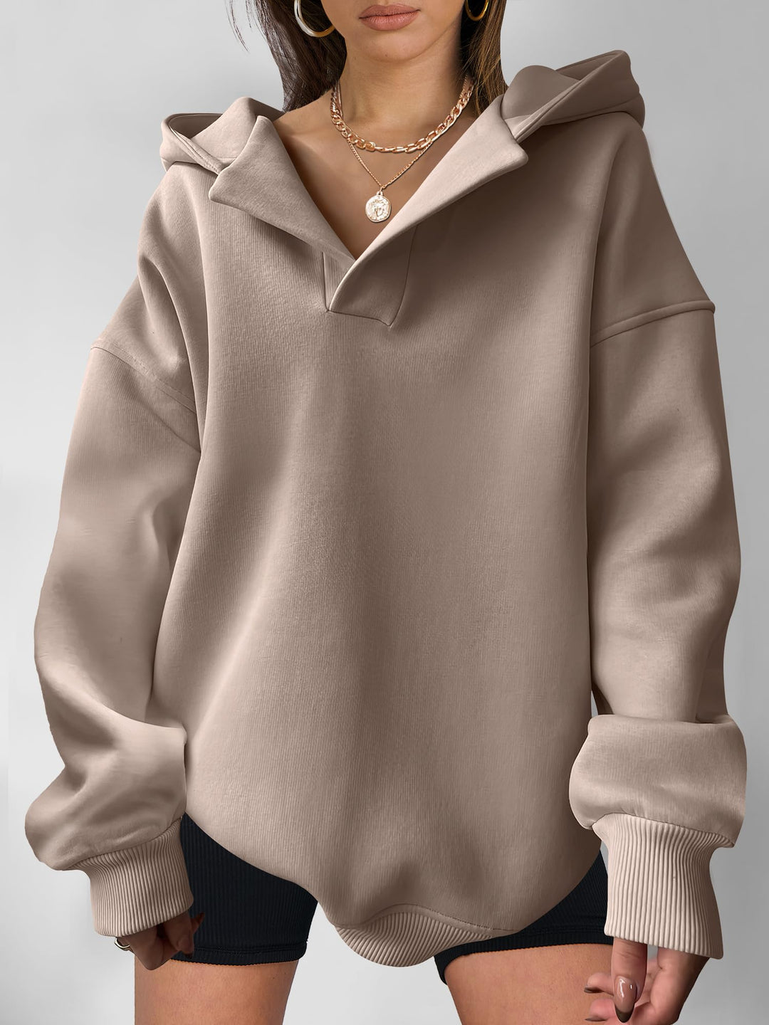 ANRABESS Womens Oversized Hoodies V Neck Sweatshirts Fleece Long Sleeve Pullover Y2K Clothes 2025 Fall Trendy Outfits