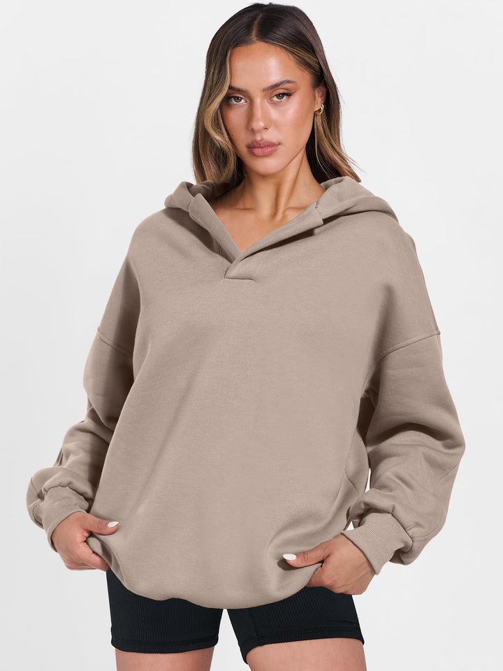 ANRABESS Womens Oversized Hoodies V Neck Sweatshirts Fleece Long Sleeve Pullover Y2K Clothes 2025 Fall Trendy Outfits