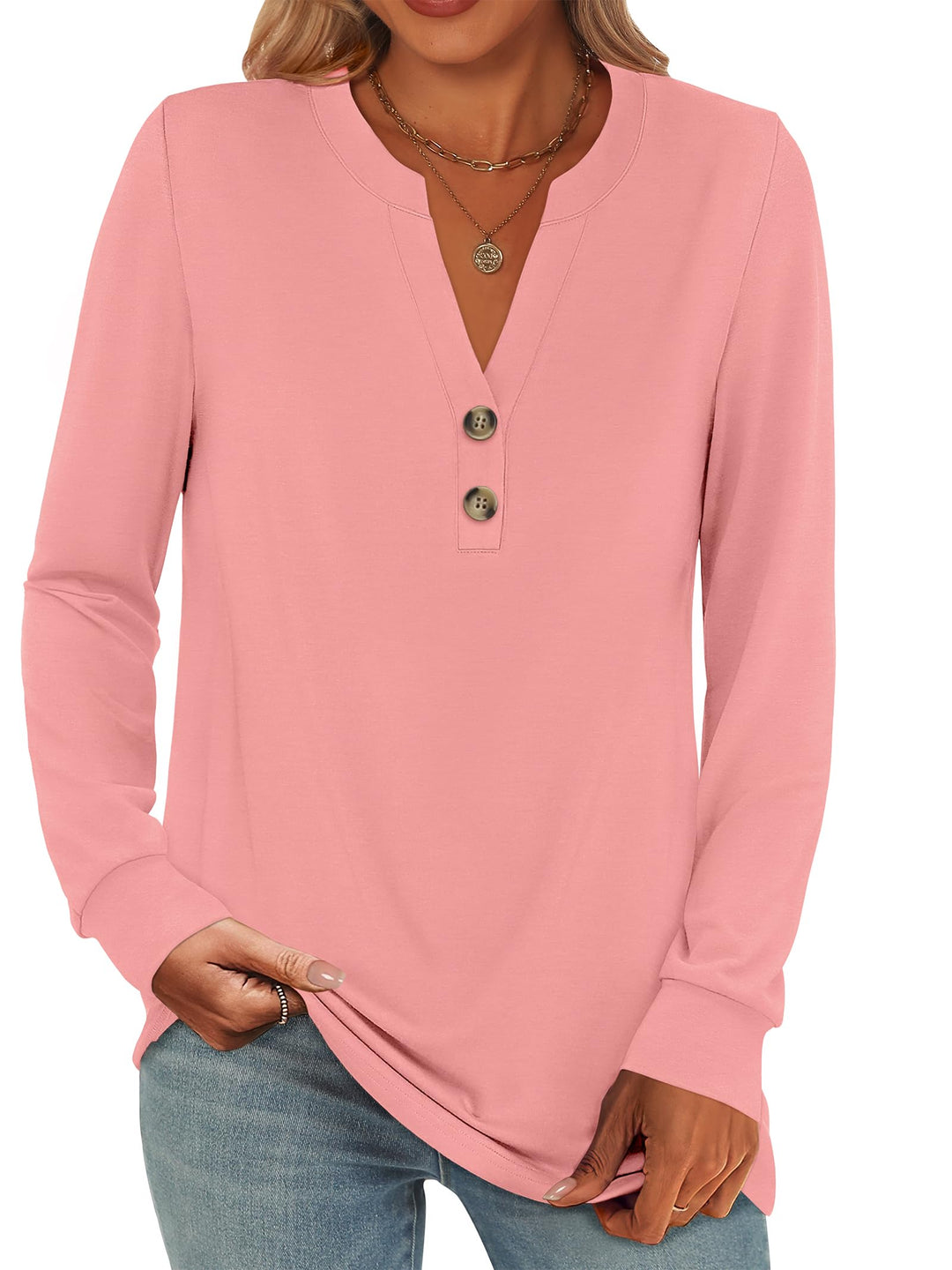 ANRABESS Women's Long Sleeve Shirts 2025 Fall Henley Business Casual Tops Cute T-Shirts Work Blouses Outfits Vacation Clothes