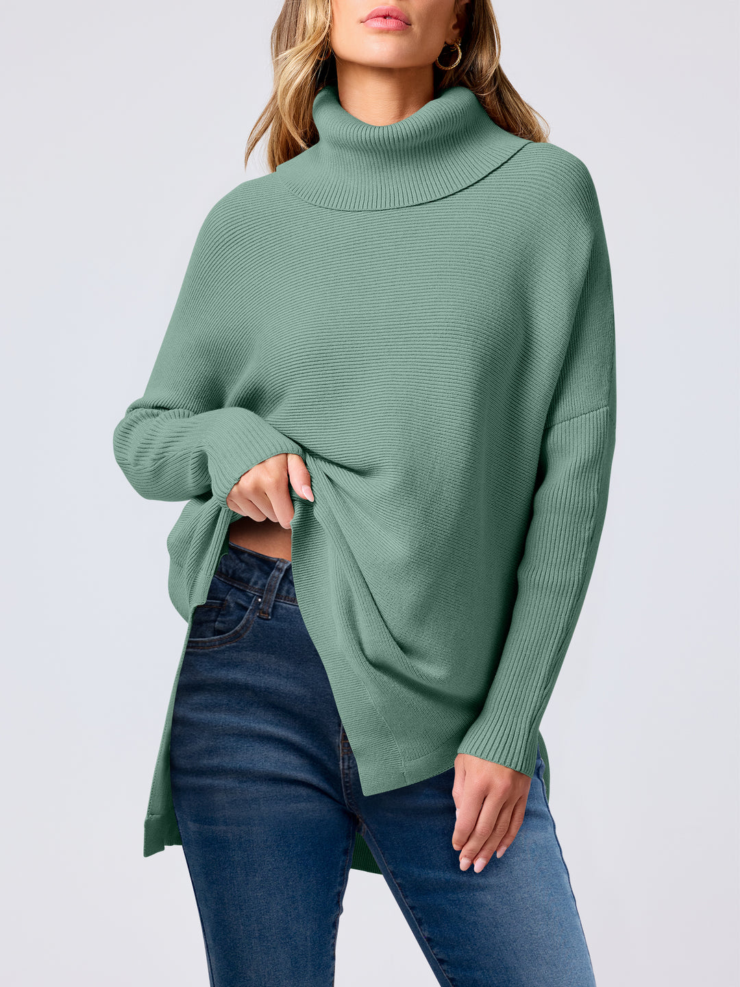 ANRABESS Batwing Sleeve Turtleneck Loose Tunic Pullover