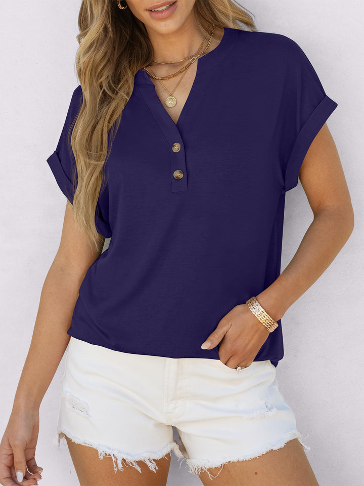 ANRABESS Womens Short Sleeve Henley Tops V Neck Dressy Casual Blouses Summer Trendy Tee Shirts 2025 Vacation Fashion Clothes
